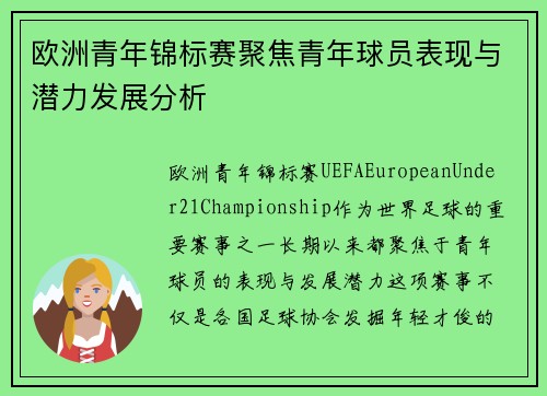 欧洲青年锦标赛聚焦青年球员表现与潜力发展分析 欧洲青年锦标赛聚焦青年球员表现与潜力发展分析
